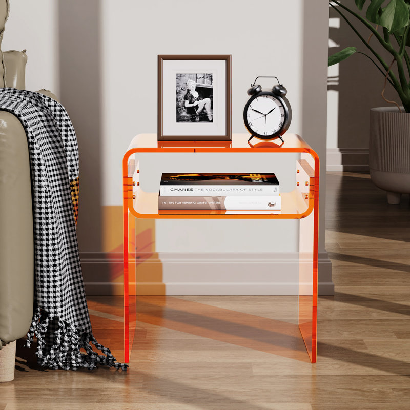 Devontre Modern Acrylic 2-Tier Home Decor, Nightstand, Anti-scratch Modern Side Table, Orange