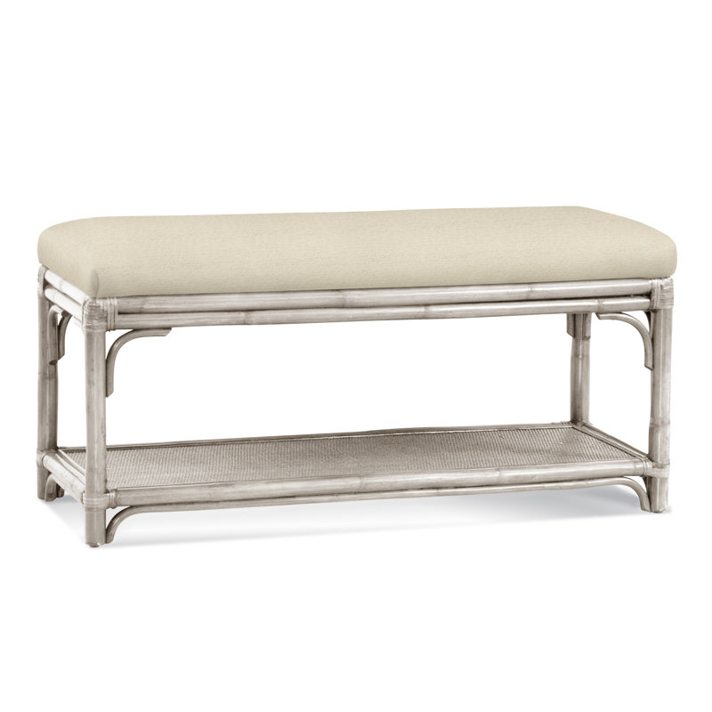 Summer Retreat Wicker Shelf Storage Bench, Antique Frost White, Ivory Crypton Performance; 0886-91