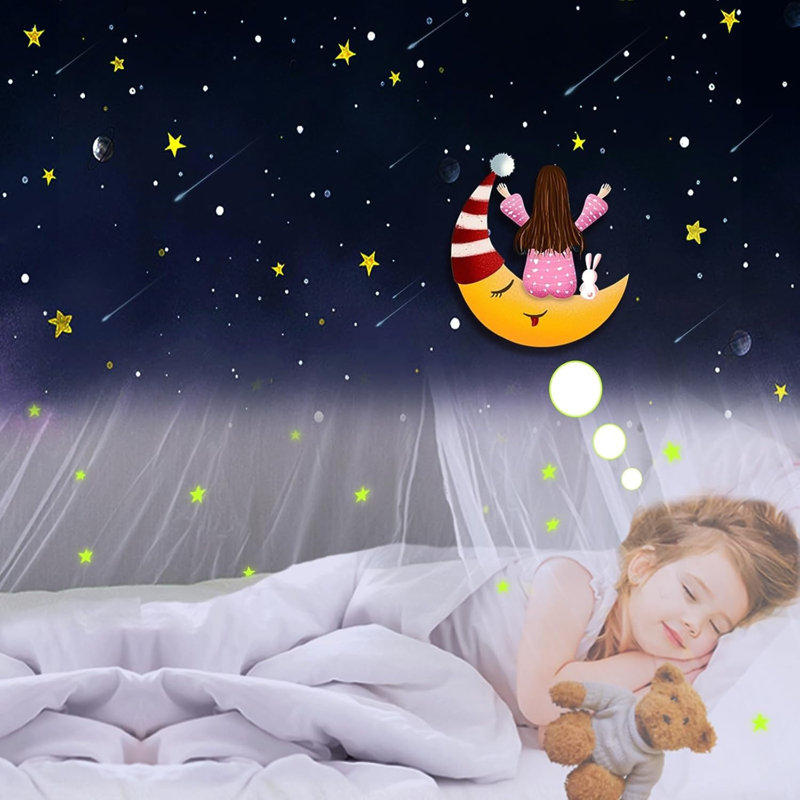 Bed Canopy with Glowing Stars in The Dark,Mosquito Net Canopy for Girls or Boys Room