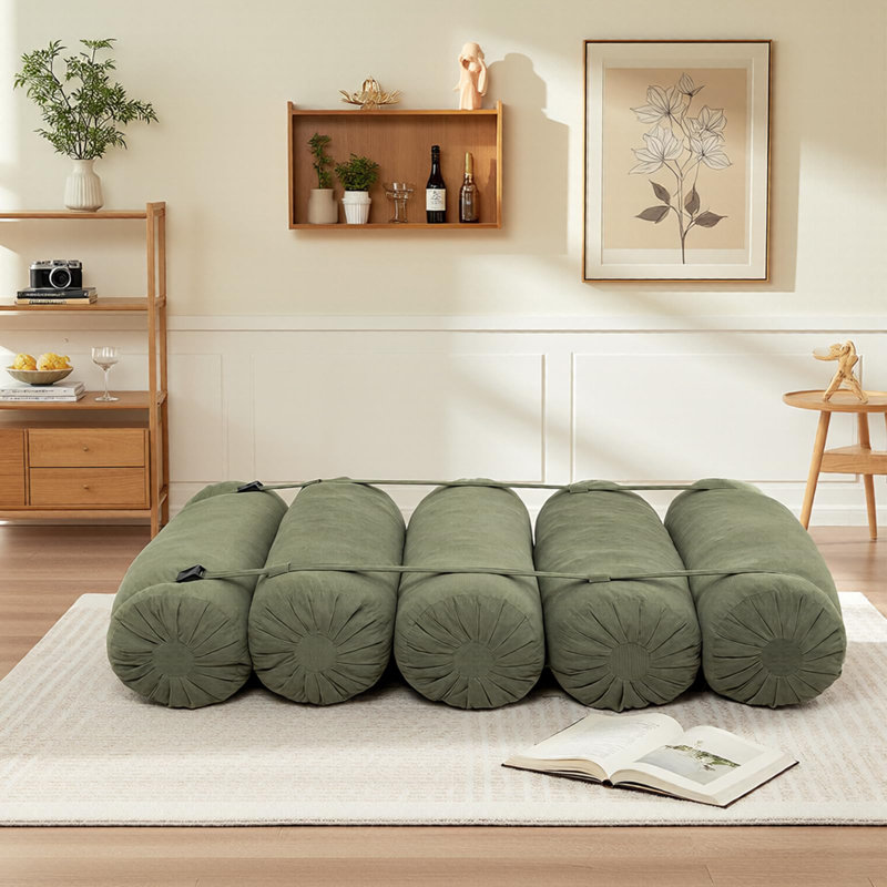 Boneless Modern Corduroy Compressed Adjustable Floor Sofa No Assembly Required, Green