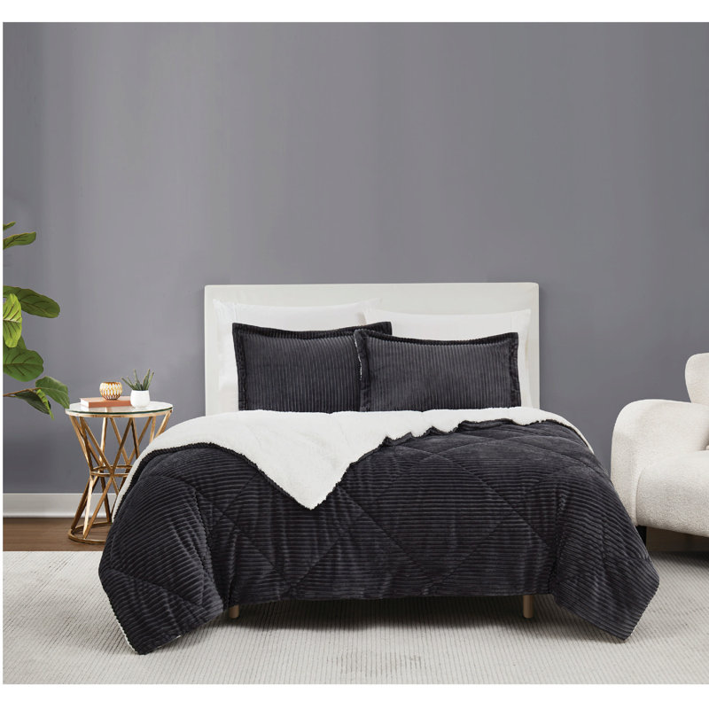 Ensemble d'édredon 3 pièces Brooklyn, Édredon pour lit simple TG + 1 taie décorative, Gris