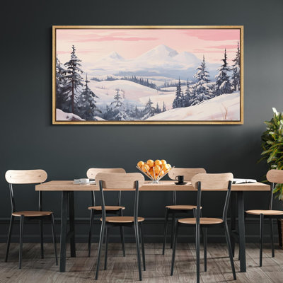 «Winter», neige recouverte de pin et montagnes, impression sur toile de style rustique moderne