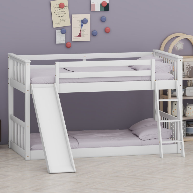 Kids Twin Over Twin Bunk Bed, Lit superposé simple sur simple, Blanc