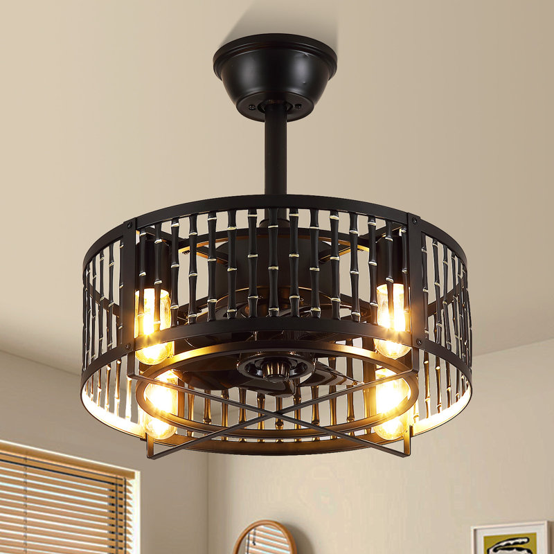 18" Caged Modern Farmhouse Ceiling Fans With Lights And Remote