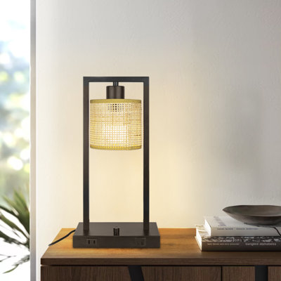 Set Of 2 Table Lamp With Rattan Shade For Reading Bedside