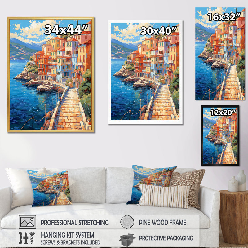 «Beautiful Port In Italy», reproduction sur toile, Cadre flottant blanc, H 40 po x l 30 po x P 1,5 po