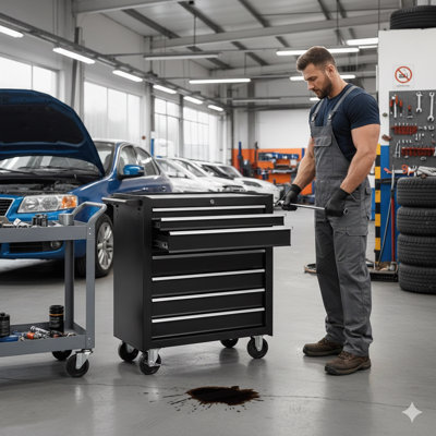 Coffre à outils mobile à 7 tiroirs avec roulettes; Chariot de mécanicien multifonctionnel pour le rangement des outils; Convient aux environnements de garage, d'entrepôt, d'atelier et de réparation