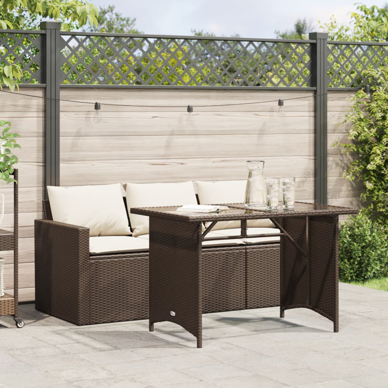 Latitude Run® 2 Piece Patio Dining Set With Cushions Poly Rattan, Beige, Dark Brown