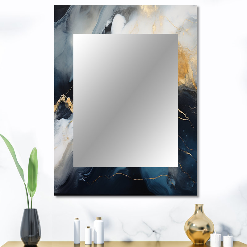 Gold and blue Abstract marble ink I - Marble Mirror, Modern Decorative Wall Mirror, Printed Metal Art, 40" x 30"
