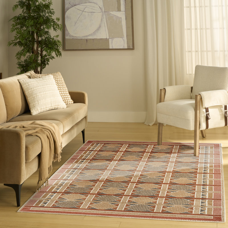Alisah Geometric Machine Made Area Rug, Rectangle 122 x 183 cm, Rust Multi