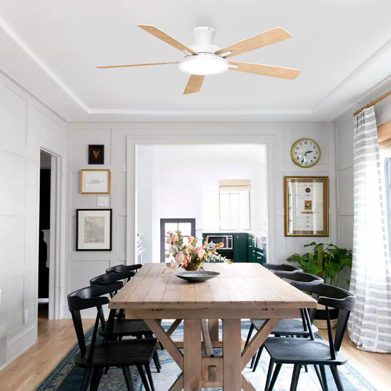 Ventilateurs de plafond encastrés de 52 pouces avec lumières DEL Wrought Studio ™, Blanc avec pales brunes / blanches