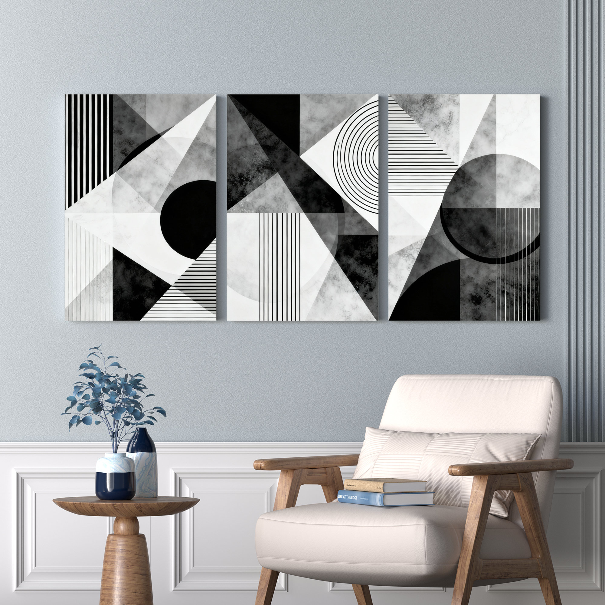 Wrought Studio Abstract Geometric Shapes and Lines Black White Modern ...