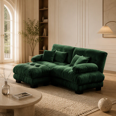Cloud Couch Sectional Sofa for Living Room, Chenille 2 Seater Sofa with 2 Lumbar pillows and 2 throw pillows , Upholstered Wide Arm Sofa with Converti