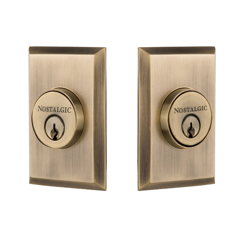 Nostalgic Warehouse New York Plate Double Cylinder Deadbolt, 2.375, Antique Brass