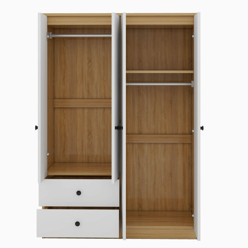 Garde-robe 4 portes avec tiroirs, tablette et tringle