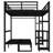 Queen Over Twin XL Metal Bunk Bed with Desk, Bookshelf, LED, USB, Foldable Sofa, Black