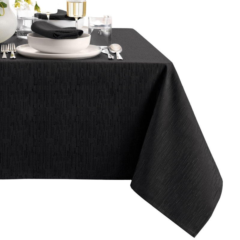 Brosh Solid Texture Water and Stain Resistant Polyester Rectangle Tablecloth, Black, 84" x 60"