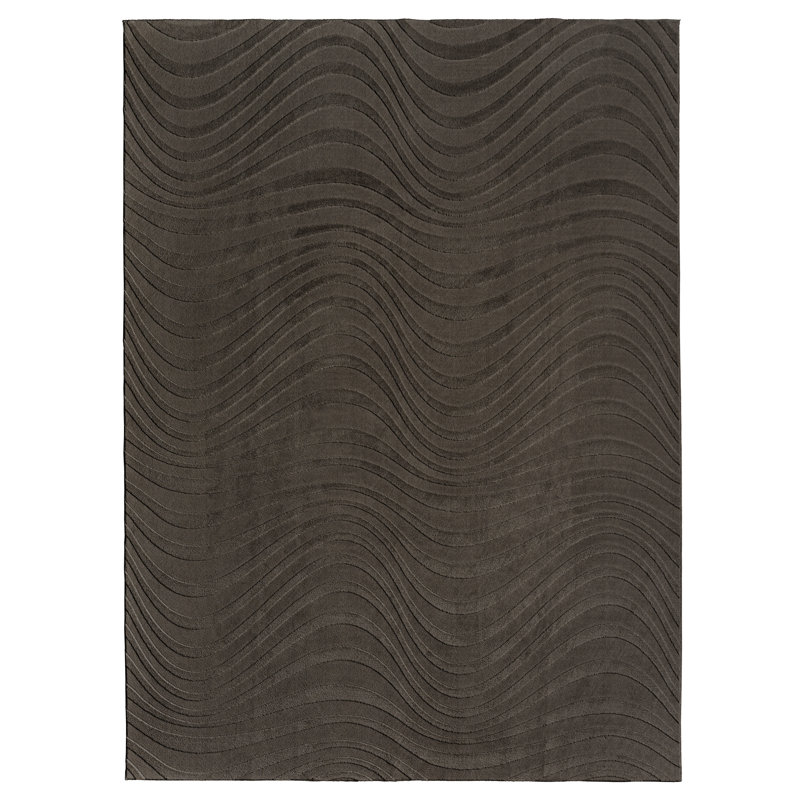 Comhan Lomira Charcoal Gray Modern Wave Hi-Low Carved Indoor Shag Area Rug, Plush Polyester – Living Room & Bedroom - Charcoal