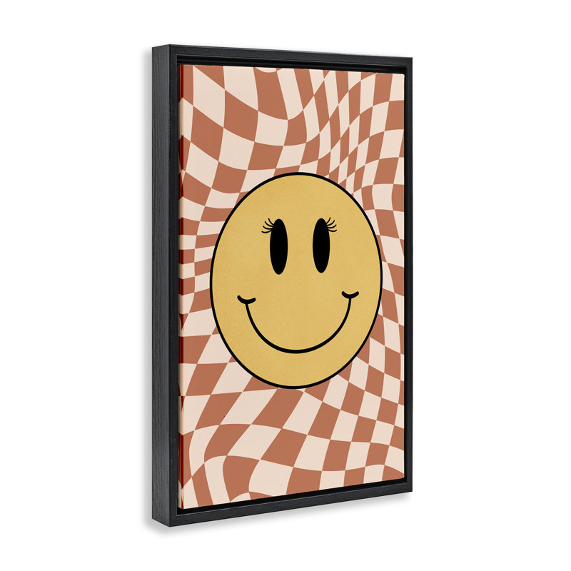 Toile flottante encadrée «Wavy Checkered Smiley» par JJ Design House, LLC., Cadre flottant noir de jais, H 31 po x l 21 po