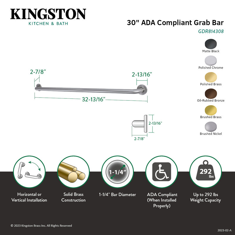 Kingston Brass Silver Sage 1-1/4 Inch O.D Grab Bar, Oil Rubbed Bronze, 32.75" W