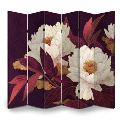 Cloison pliante à 4 panneaux avec paravents décoratifs floraux élégants et pivoines, cloison de séparation en toile intemporelle, cloison de protection autoportante et cloison d'intimité
