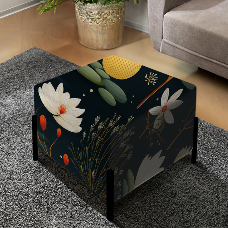 Repose-pieds carré blanc avec motif floral harmonie Lotus