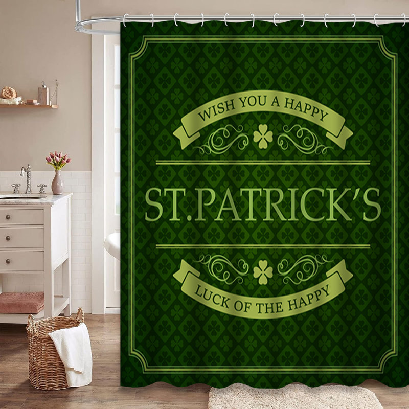Rideau de douche celtique vert avec 12 crochets St Patrick's Day, L 72 po x l 84 po
