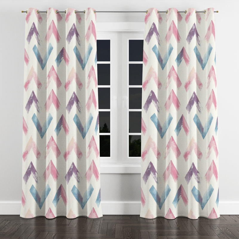 Geometric For Kids Curtains for bedroom - Soft Zigzags Grommet Curtain - 1 Panel, Gold Grommets, 52" W x 90" L