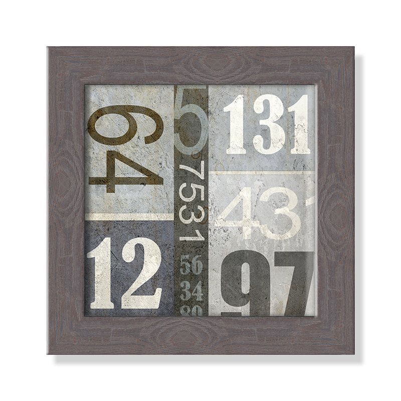 Numbers Framed Art, 8" H x 8" W x 0.6" D, Grey Woodgrain Flat Framed