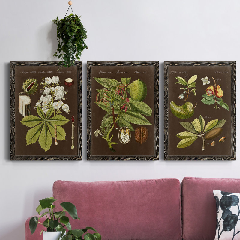 Châtaignier sur suède - Ensemble de 3 peintures sur toile encadrées, H 43,5 po x l 31,5 po x P 1 po, Toile avec cadre noir