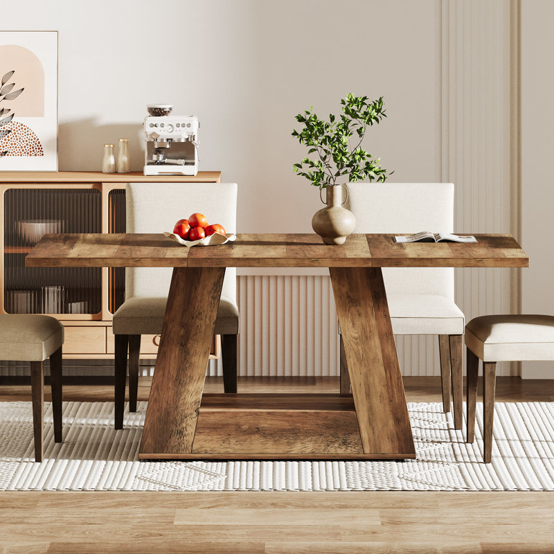 63" Dining Table For 4 With Sturdy Base, Brown