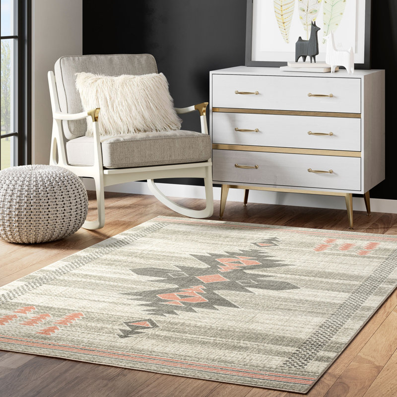 Tapis crème et rose Artioma PRT110D, Rectangle 5 pi 3 po x 7 pi 6 po
