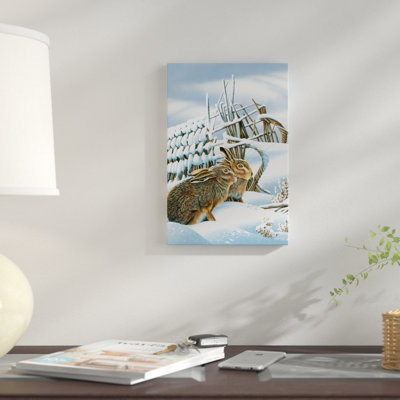 «Bunnies in the Snow» par Jan Weeink, reproduction d'art graphique sur toile