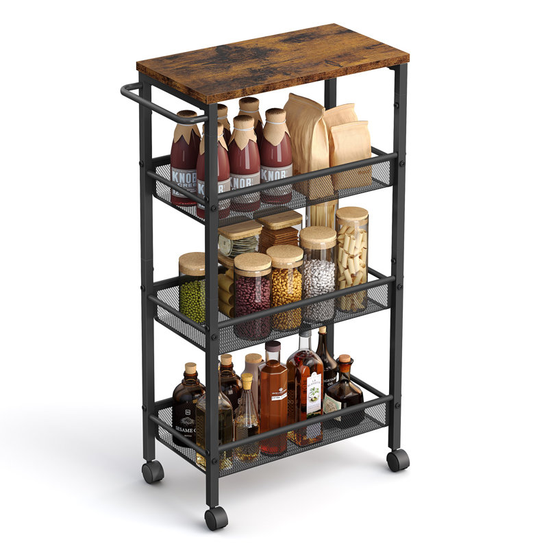 Rolling Storage Cart, 30.3" H x 17.9" W x 8.7" D, Rustic Brown/Classic Black