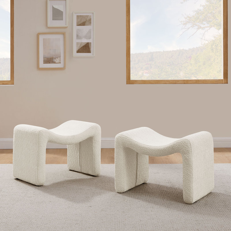 Repose-pieds de 24,8 po de largeur Hardev (ensemble de deux), 100 % polyester blanc