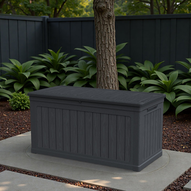Large Outdoor Storage XXL Deck Box For Patio Furniture, Outdoor Cushions, Garden Tools And Sports/Pools Equipment, Waterproof Resin, Lockable