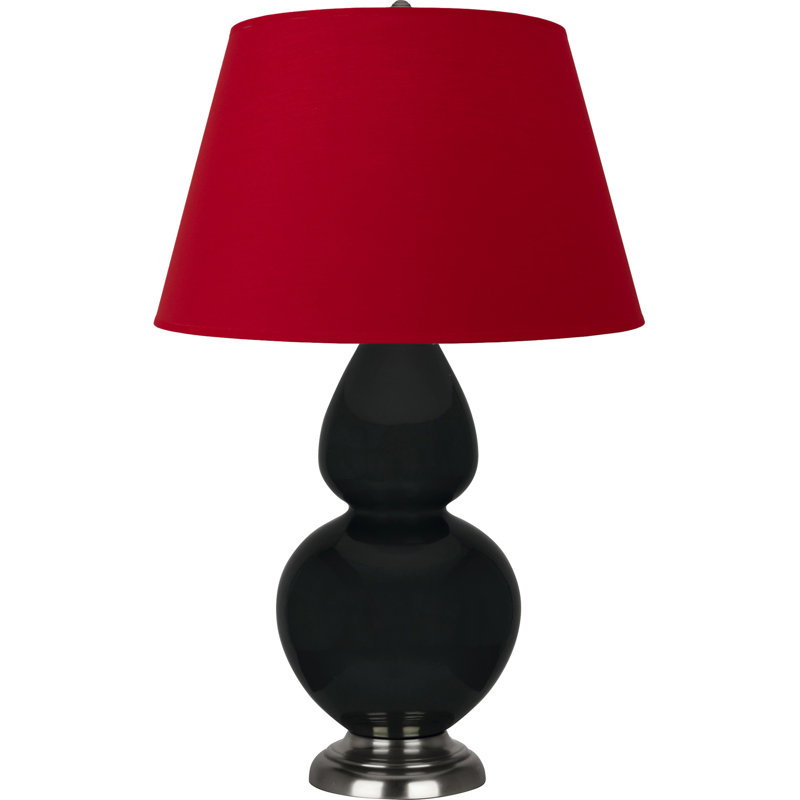 Lampe de table double gourde en céramique, Obsidienne vernie / argent antique, Blanc cassé, Argent argent