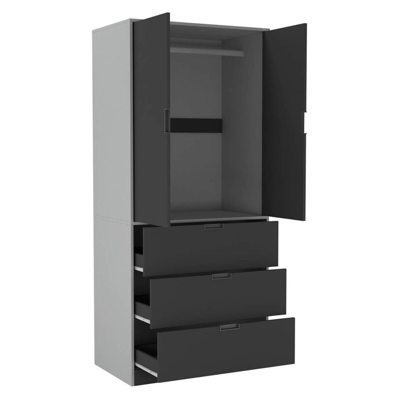 Stephy Solid Wood Wardrobe, Gray/Black