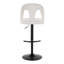 Tabouret de bar réglable en métal noir et tissu blanc neige avec repose-pieds arrondi en T - ensemble de 2