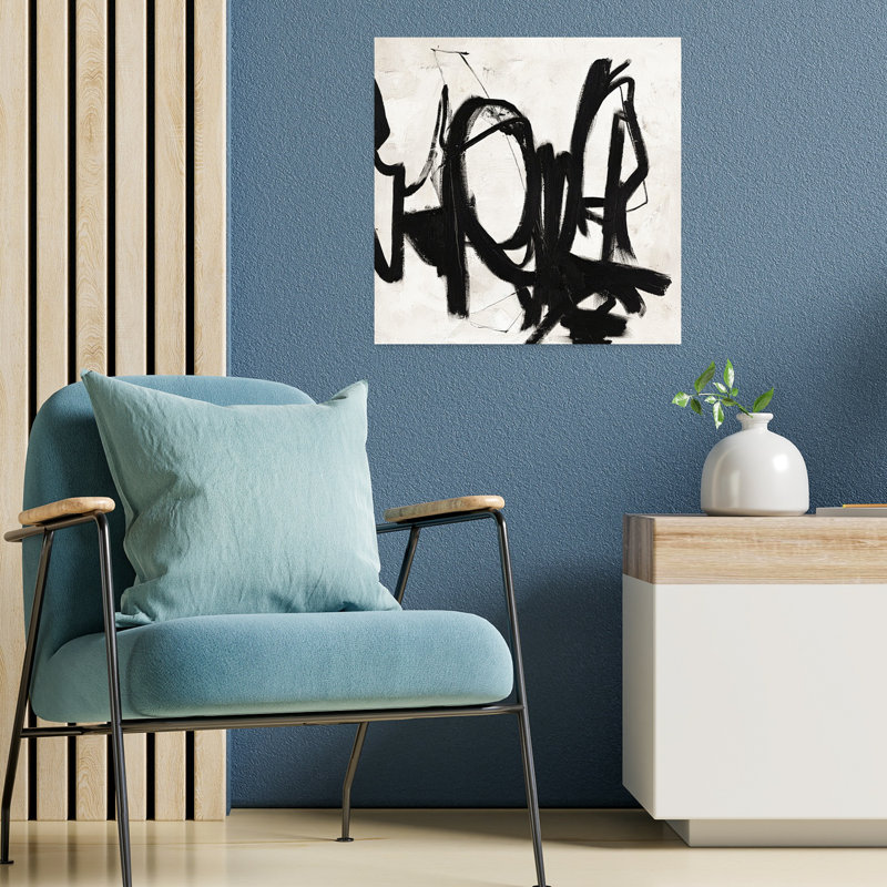 Art moderne minimaliste abstrait Playblack 2, H 18 po x l 18 po