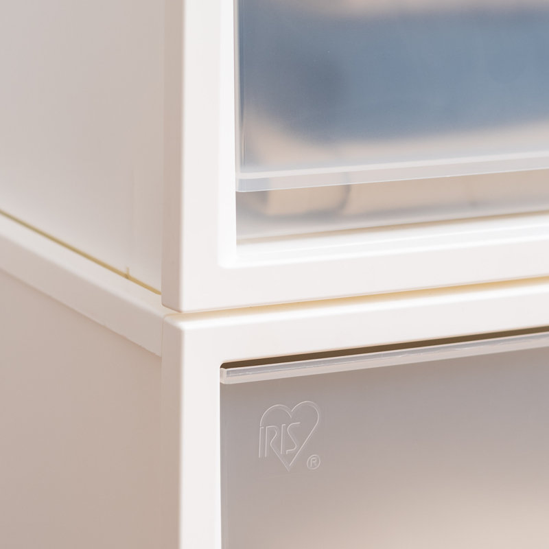 Bac de rangement en plastique empilable avec tiroirs transparents IRIS, Blanc