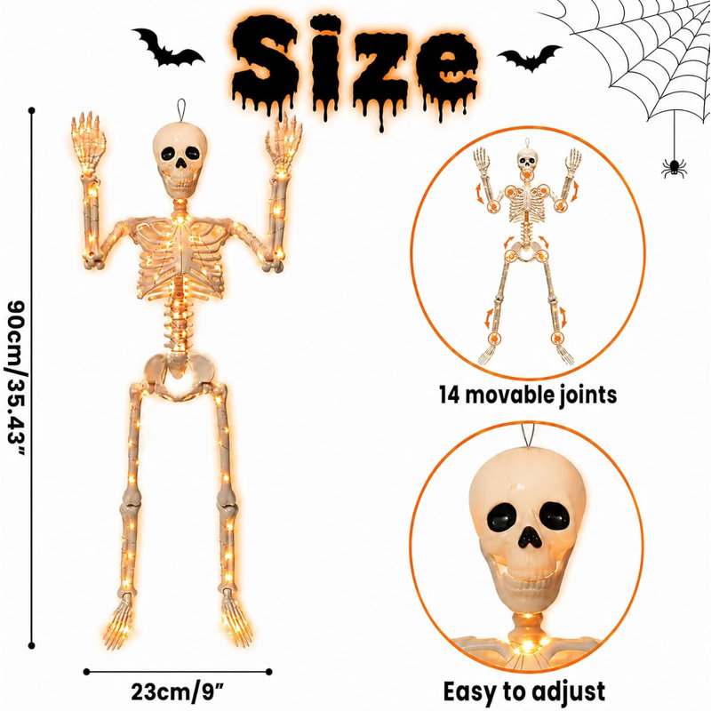 Lot de 2 squelettes lumineux décoratifs pour l'Halloween, pour maison hantée, fête d'Halloween, décoration intérieure et extérieure, cimetière, jardin.