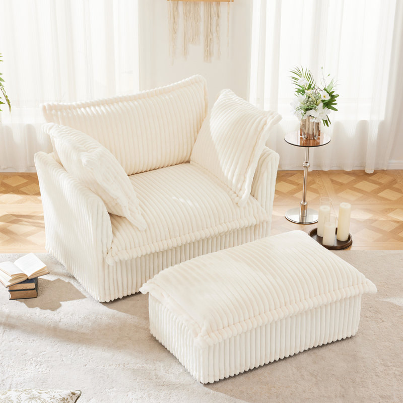 Fauteuil de travail confortable avec fauteuil de luxe crème, H 30,83 po x l 30,71 po x P 30,93 po, Velours côtelé crème