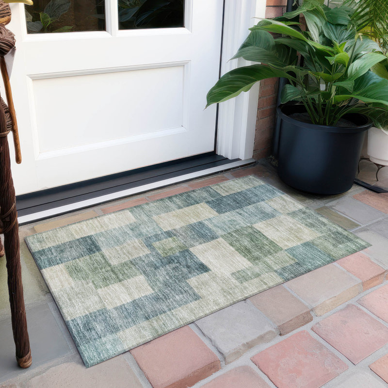 Red Geometric Washable Synthetic Rectangular Rug 30" x 20"