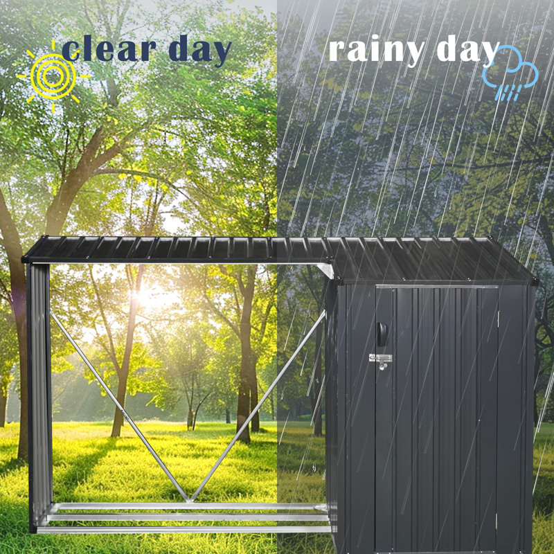 Outdoor Metal Firewood Rack And Storage Shed Black