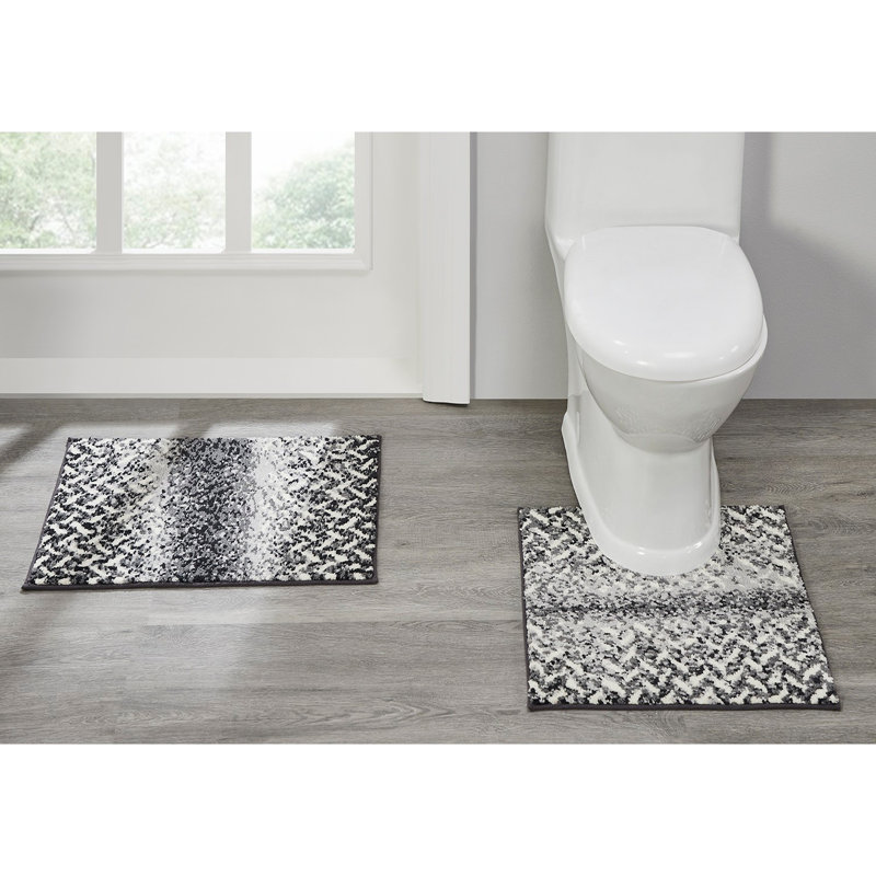 Annalia Non-Slip Bath Rug, Gray, 2 PCs Set(17" x 24"|20" x 20")