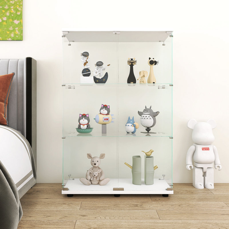 Vitrine à deux portes avec 3 tablettes vitrées et porte pour la bibliothèque de salon