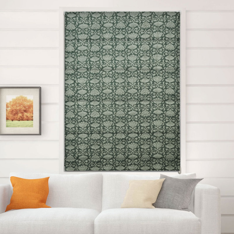 Fabdivine Modern Gray Corded Blinds Handmade 100% Blackout Cotton Roman Shade with Floral Block Print for French Doors, Windows and Rooms, Hall Window Treatment, Ulta Kamal