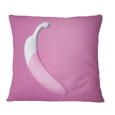 Pop Art White Banana On Pink - Traditional Printed Throw Pillow
