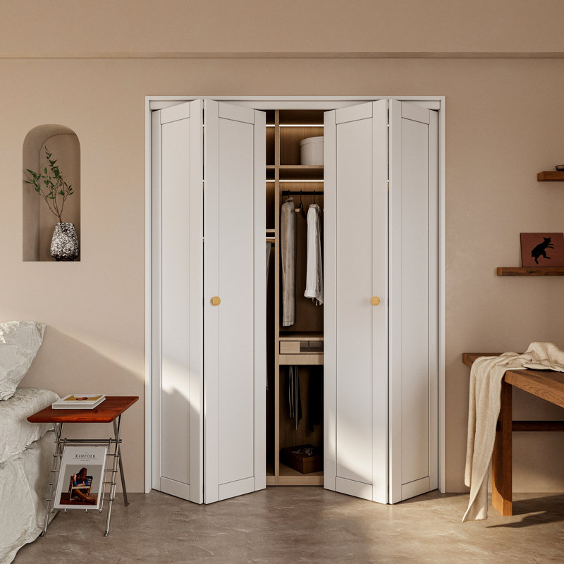 Porte pliante en bois manufacturé 60 po x 80 po à double panneau blanc avec noyau apprêté et ensemble de quincaillerie d'installation (garde-manger, porte de placard)